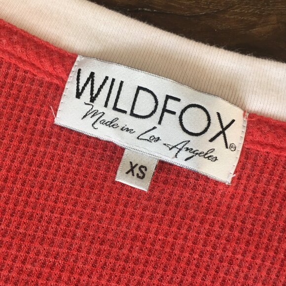 Wildfox Shirt Top Red Graphic Hearts Waffle Knit Thermal V Neck Ruffle Hem XS - Picture 10 of 10